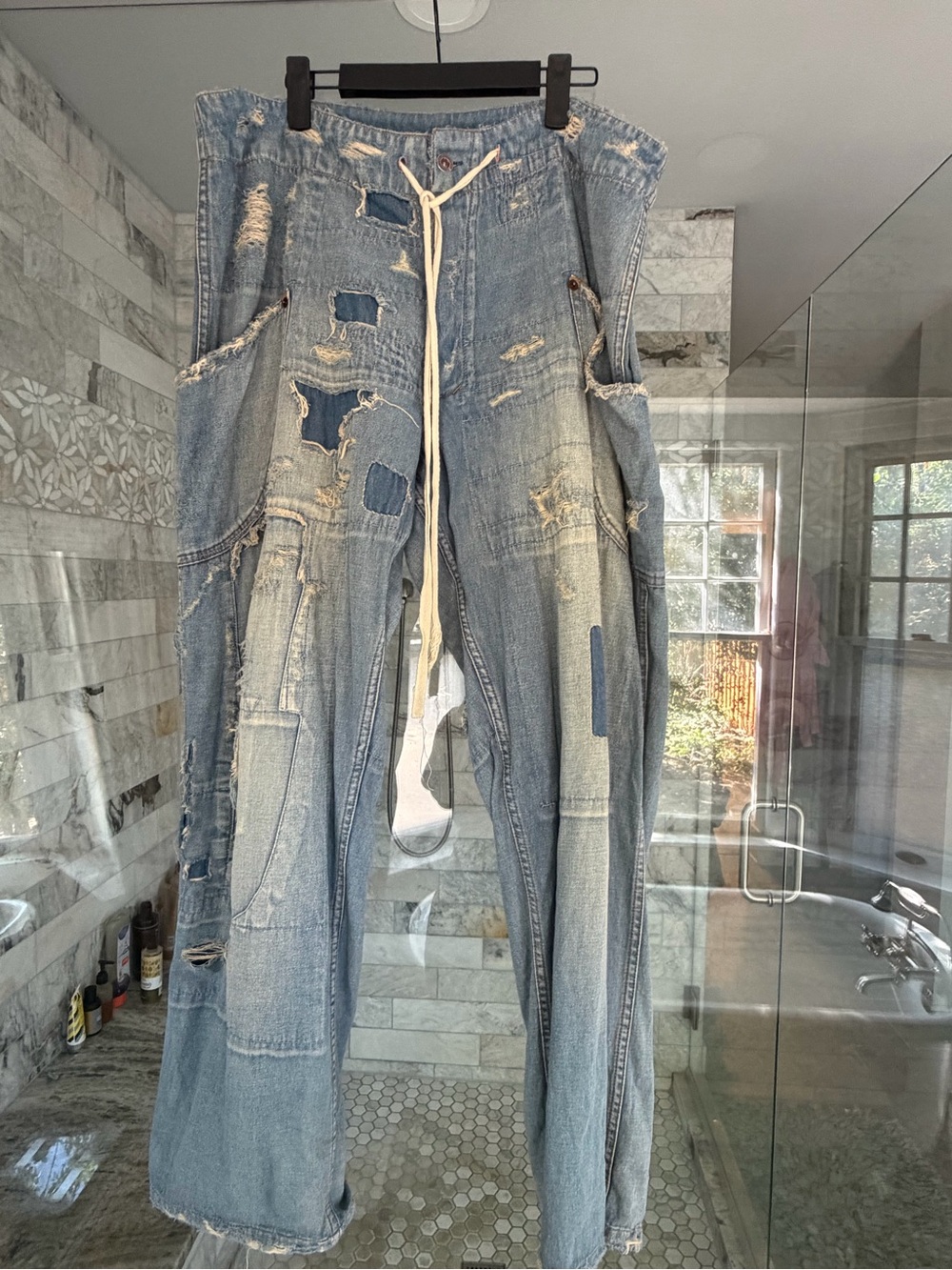 Magnolia Pearl Distressed Patchwork Light Blue Jeans